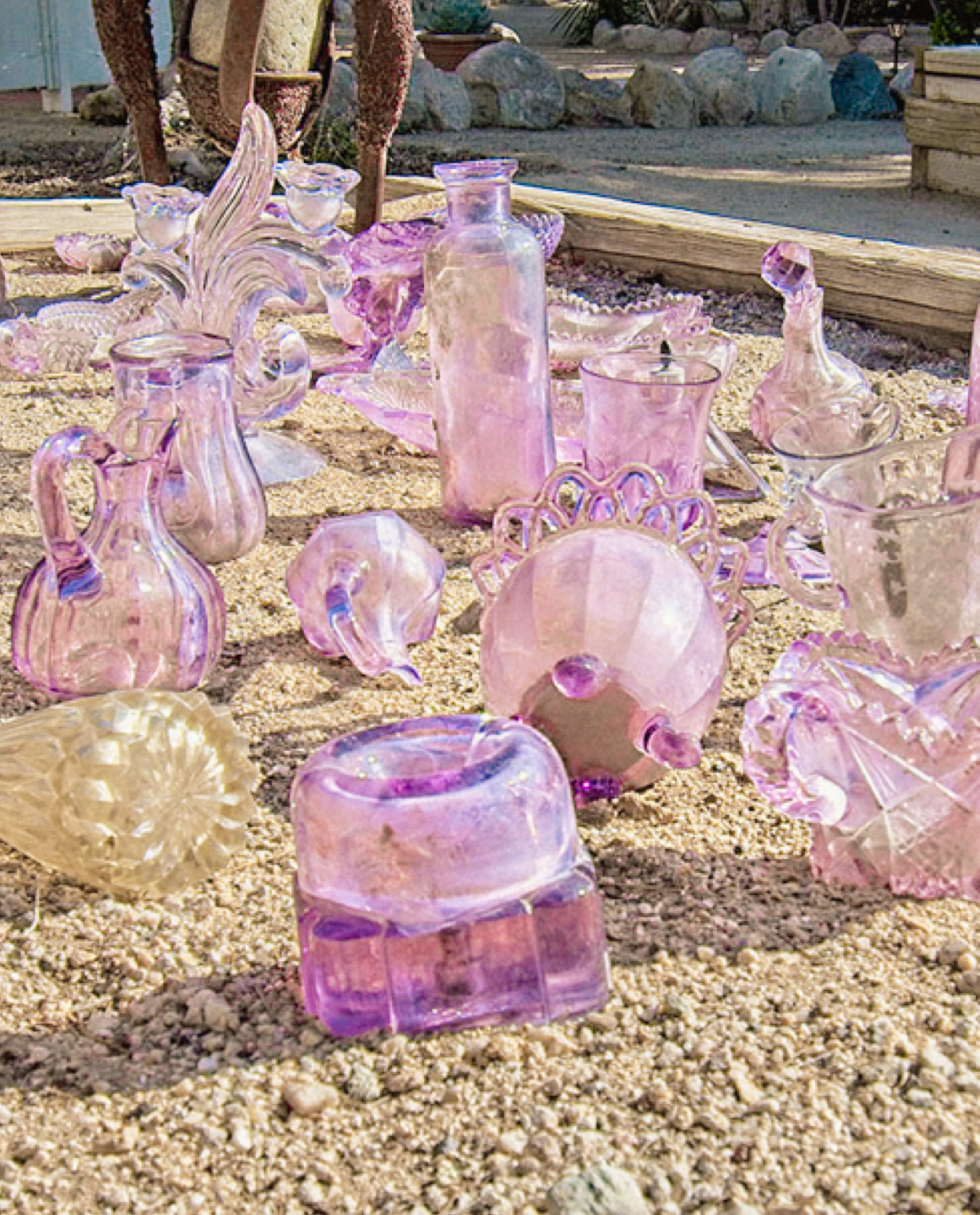 Purple Glass Art Installation outside the Stone Homestead Main House